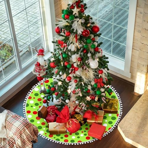 36 Inch Christmas Tree Skirt Red and Green Polka Dots Xmas Tree Skirt - Image 5