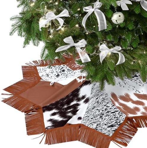 Shappy Western Christmas Tree Skirt 48 Inch Cows Print Tree Skirts Decorations Cowboy Christmas Skirt with Tassel Decorations Mats for Xmas Party Holiday Ornament Home (Stylish) by Shappy