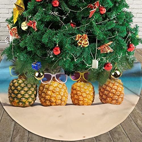 Christmas Tree Skirt, Funny Tropical Summer Beach Pineapples Xmas Large Tree Mat, New Year Festive Holiday Party Decorations 36" inches - Image 6
