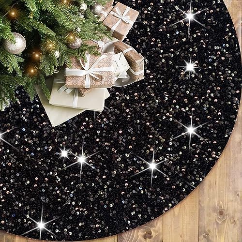 FOTSHARER Christmas Tree Skirt Black 21 Inch Mermaid Sequin Tree Skirt Velvet Halloween Tree Skirts Glitter Tree Cover Skirt for Tabletop Trees Xmas Tree Skirt Mat for Christmas Winter Holiday Decor by FOTSHARER