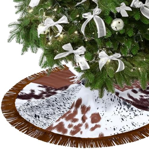 Shappy Western Christmas Tree Skirt 48 Inch Cows Print Tree Skirts Decorations Cowboy Christmas Skirt with Tassel Decorations Mats for Xmas Party Holiday Ornament Home(Classic) - Image 7