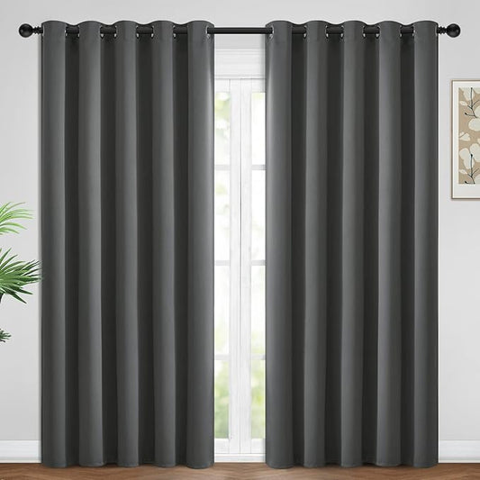 Yakamok 84 Inch Length 100% Blackout Curtains for Bedroom, Light Blocking Drapes Room Darkening Thermal Insulated Solid Grommet Panels for Living Room(62Wx84L, Dark Grey, 2 Panels)