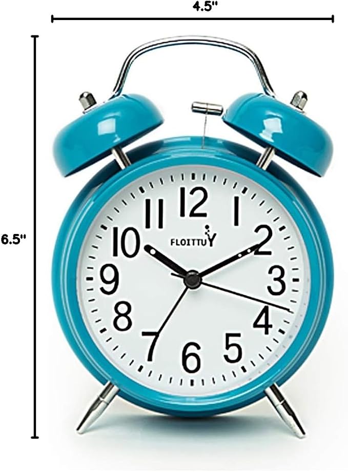 FLOITTUY [Loud Alarm for Deep Sleepers) 4'' Twin Bell Alarm Clock with Backlight for Bedroom and Home Decoration(Blue) - Image 8