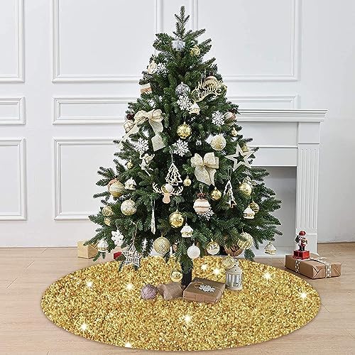 FOTSHARER 46 Inch Gold Christmas Tree Skirt Velvet Sequin Tree Skirt Mat Glitter Xmas Tree Skirts Large for Winter Holiady Luxury Sparkle Tree Cover Skirt for Artificial Trees Christmas Day Supplies - Image 2