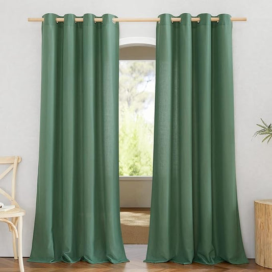 NICETOWN Rustic Linen 144 inch Long Curtains for Living Room, Grommet Privacy Added Thick Linen Weave with Light Filter Window Curtains & Drapes for Bedroom, Olive Green, W55 x L144, 2 Panels