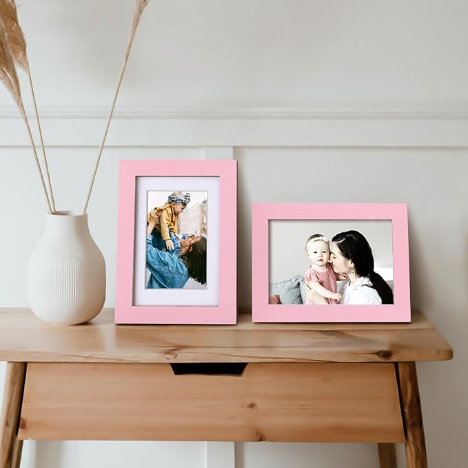 Egofine 4x6 Picture Frames with Plexiglass, Display Pictures 3x4.5 and 3.5x5 with Mat or 4x6 Without Mat Set of 4 for Tabletop and Wall Mounting, Pink