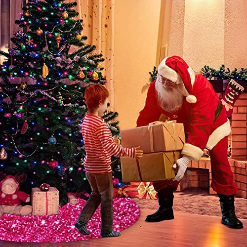 FANPROMS Hot Pink Christmas Tree Skirt Sequin 21 Inch Double Sided Velvet Tree Skirts for Small Tabletop Christmas Tree Glitter Pink Xmas Tree Base Cover for Christmas Holiday Party Decorations - Image 5