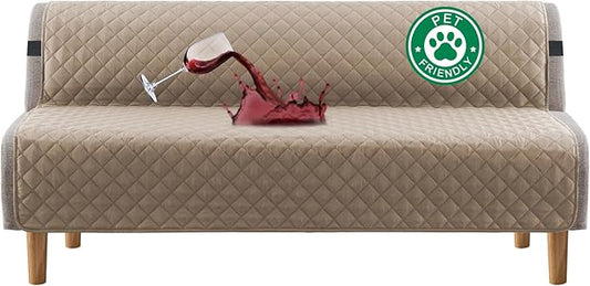 Turquoize 100% Waterproof Futon Cover Futon Slipcover Washable Armless Sofa Bed Slipcover Protector Seat Width Up to 70" with Adjustable Elastic Strap Anti-Slip for Dogs, Khaki