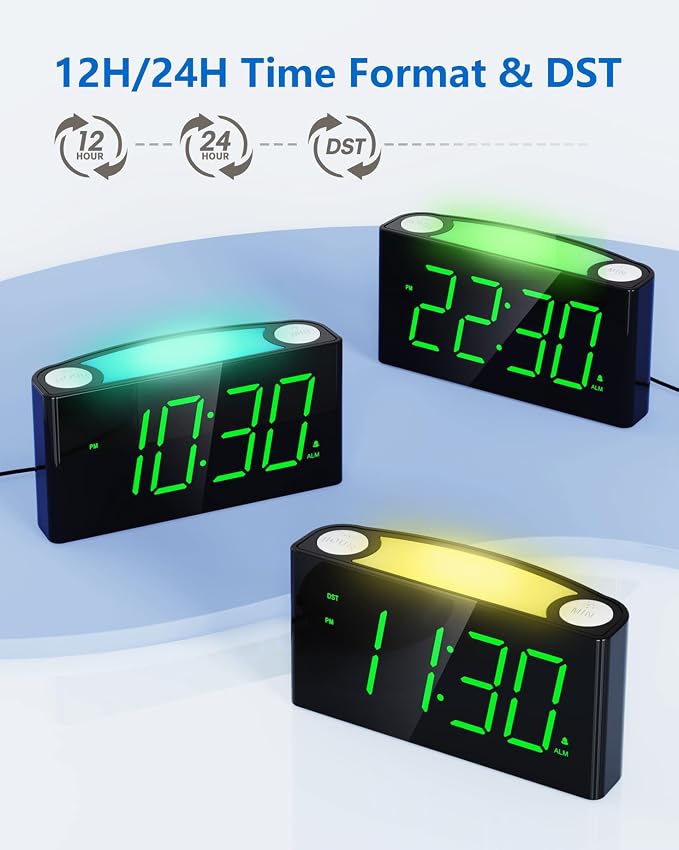Digital Alarm Clock for Bedroom, Large Screen with 7 Color Night Light - Image 6