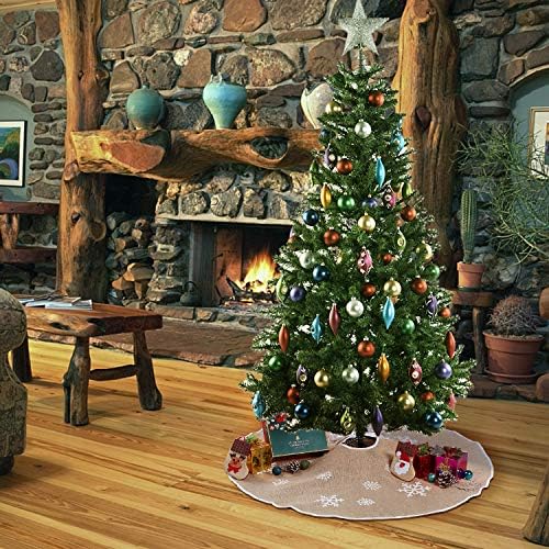 48 Inch Burlap Christmas Tree Skirt with White Snowflakes, Khaki - Image 3