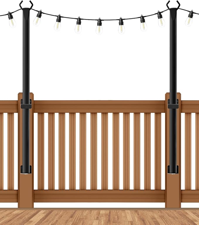 AHRLHR 2 Pack String Light Poles,5 Ft String Light Poles for Outside with Fixing Clips,Metal Poles for Outdoor String Lights, Hanging Light Poles for Deck Fence Garden Backyard Wall Bistro
