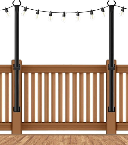 AHRLHR 2 Pack String Light Poles,5 Ft String Light Poles for Outside with Fixing Clips,Metal Poles for Outdoor String Lights, Hanging Light Poles for Deck Fence Garden Backyard Wall Bistro