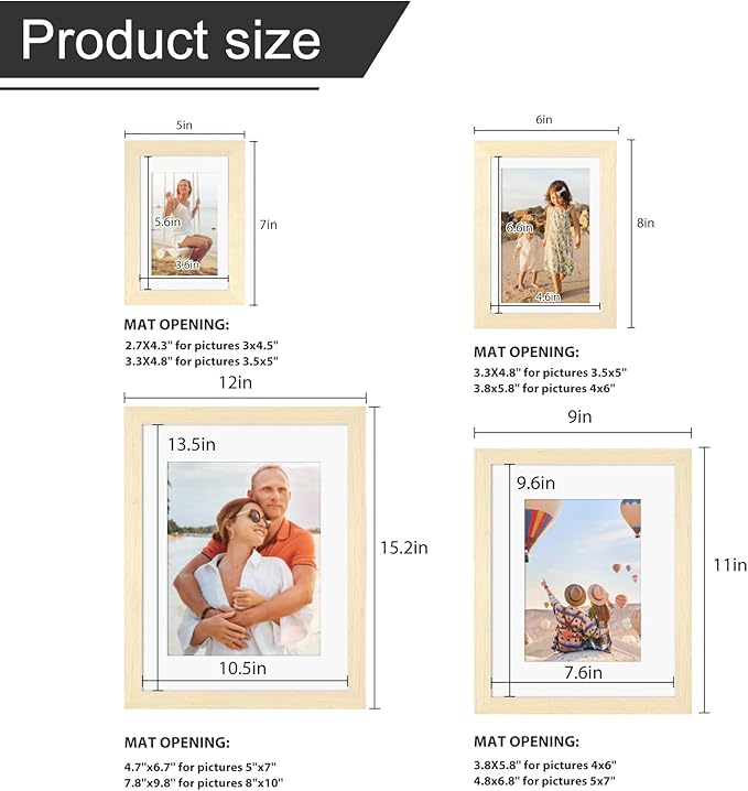 Egofine Picture Frame Set 12 Pack, Picture Frames Collage Wall Decor with Two 11x14, Two 8x10, Four 5x7, Four 4x6 for Wall and Tabletop, Made of Solid Wood, Covered by Plexiglass, Natural Wood