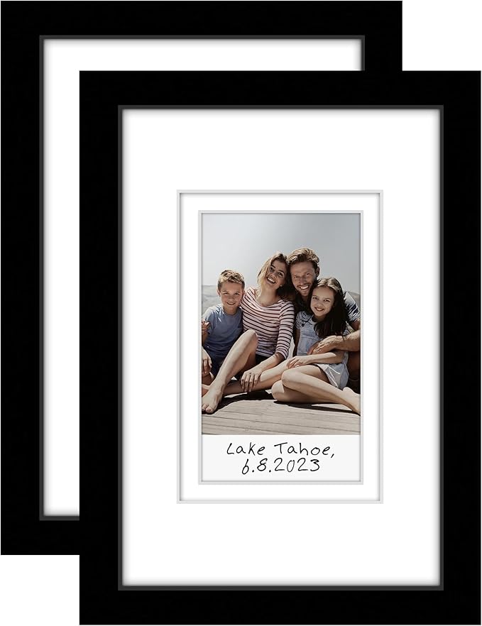 Americanflat 4x6 Picture Frame - Set of 2 - Use as 2x3 Frame with Mat for Instant-Print Photos - Black Mini Picture Frames for Tabletop and Wall Display with Shatter-Resistant Glass