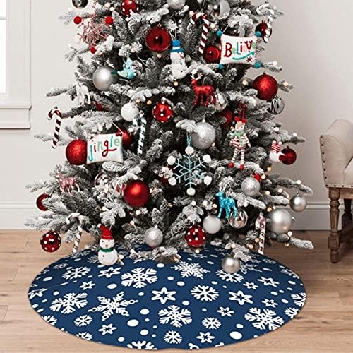 Christmas Tree Skirt 30 Inch Snowflakes White Blue Holiday Decorations for Festive Party Indoor Outdoor Xmas Ornaments - Image 5