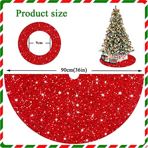 Christmas Tree Skirt Red 36 Inch Round Velour Tree Skirt Sparkle Sequins Xmas Tree Mat Vintage Farmhouse Tree Floor Base Christmas Decorations for Artificial Tree Wedding Party Outdoor Decoration - Image 3