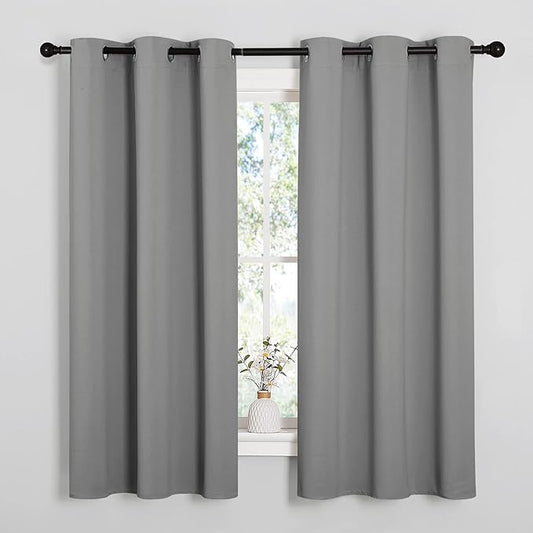 NICETOWN Silver Grey Thermal Insulated Grommet Blackout Curtains, Kids Window Drape Panel for Nursery, Privacy Short Curtains (2 Panels, W42 x L63 -Inch)