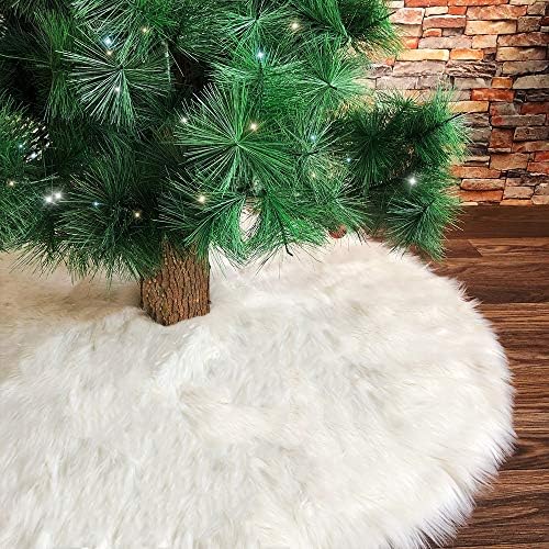 Christmas Tree Skirt 24 inches Faux Fur Snowy White Xmas Large Tree Skirt Mat for Christmas Party Decorations - Image 4