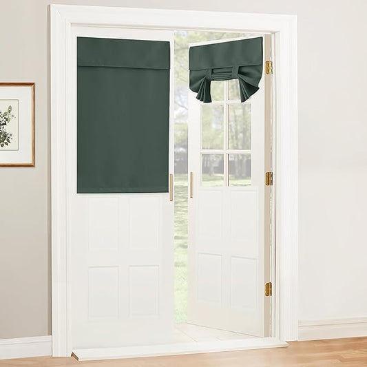 RYB HOME Privacy French Door Blinds - Room Darkening Window Curtains for Front/Tricia/Sidelight Door Tie up Shade for Sightseeing, W34 x L40 inch, 1 Panel, Dark Green
