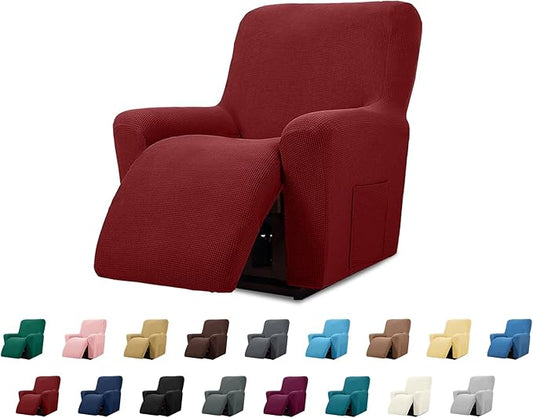 Cupuamon Recliner Chair Covers,Lazy Boy Recliner Covers Stretch Reclining Covers 1 Piece Furniture Protector with Elastic Bottom for Dog,Kids-Dark Red