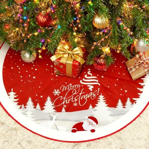 Christmas Tree Skirt Red Xmas Tree Ornaments for White Soft Plush Christmas Tree Mat with Snowy Pattern for Decorations Holiday Party 48 inches by Unknown