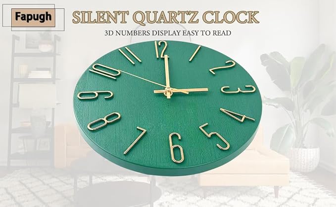 Wall Clock, Silent Clock, Wall Clocks Battery Operated??? 12 inch Modern Wall Clock, Suitable for Offices, Living Rooms, Kitchens, Homes, Schools (Grass Green Without Second Hand)
