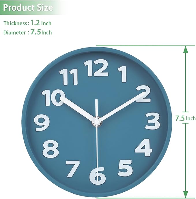 45MinST 8-Inch Blue Modern Wall Clock ?€? Silent Non-Ticking, 3D Large Numbers, Accurate Timekeeping | Decorative Wall & Desk Clock with Stand for Living Room, Bedroom, Kitchen, or Office