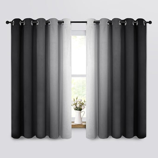 Yakamok Room Darkening Ombre Curtains 63 Inch Length, Black and Greyish White Thermal Insulated Gradient Color Curtains,Light Blocking Grommet Window Drapes for Bedroom,62 Inch Width,2 Panels
