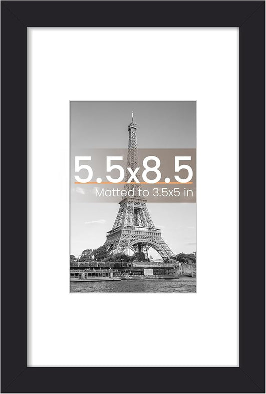 upsimples 5.5x8.5 Picture Frame, Display Pictures 3.5x5 with Mat or 5.5x8.5 Without, Wall Hanging Photo Frame, Black, 1 Pack