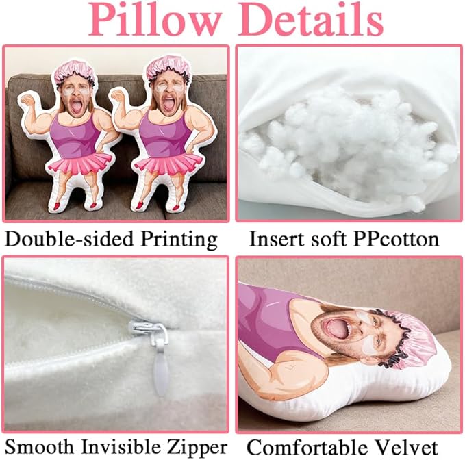 Custom Face Pillow with Body - Funny for Mom Grandma - Custom Pillow with Picture - Personalized Gag Gifts - Customized Stuffed Animal for Home Bed Sofa Decor (Face)