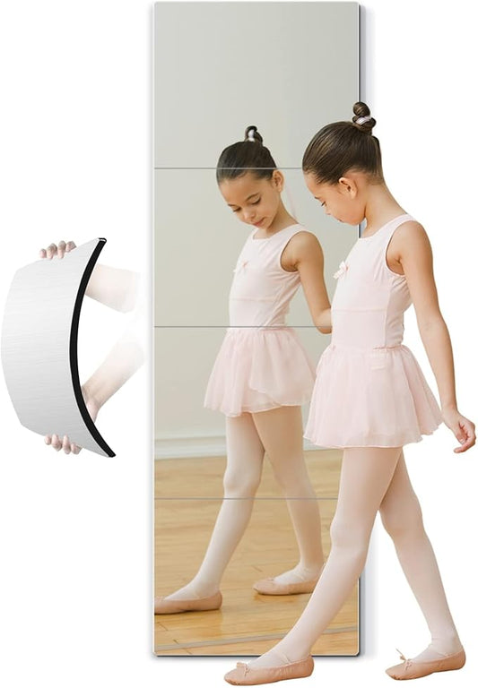quegau Full Length Safety Shatterproof Mirror for Kids - Plastic Wall Mirror Made of Acrylic Plexiglass, 4 Pcs 14" x14" - Long Bedroom Door Closet Mirror for Home Gym Body Workout