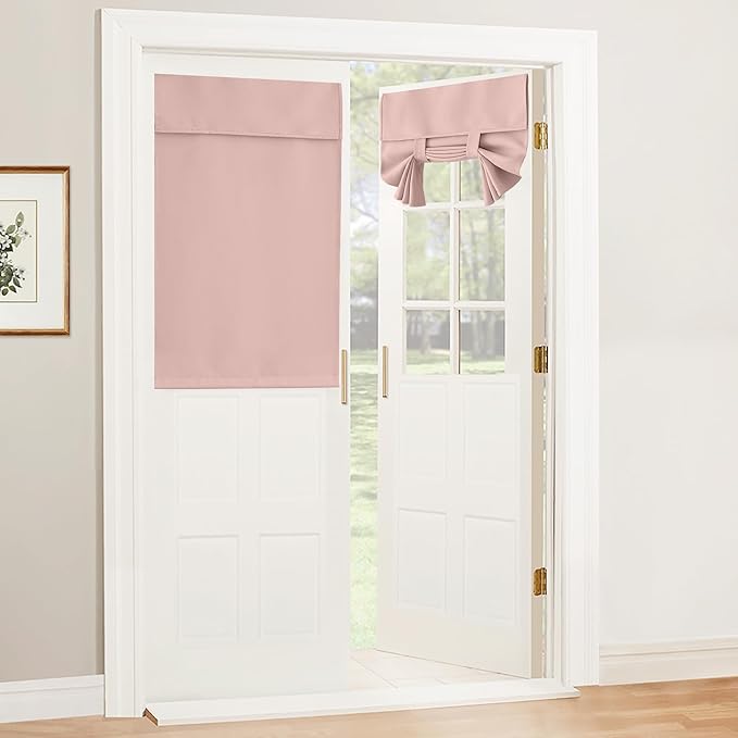 RYB HOME Privacy French Door Cover - Room Darkening Window Curtains for Front/Tricia/Cloest Door Tie up Shade for Sightseeing, W34 x L40 inch, 1 Panel, Orange Pink