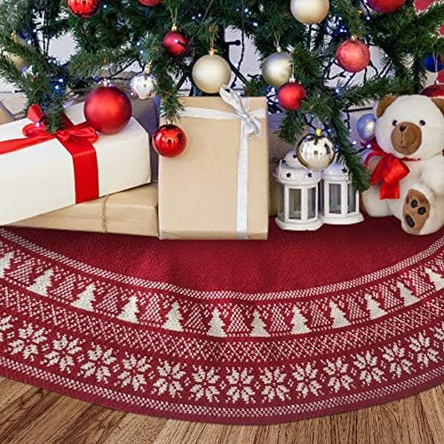 Christmas Tree Skirt, Christmas Decorations,Knitting Wool Retro Small Snowflake Xmas Tree Skirt Decorations,Can be Used as a Shawl.(48 Inch,Red)… - Image 3
