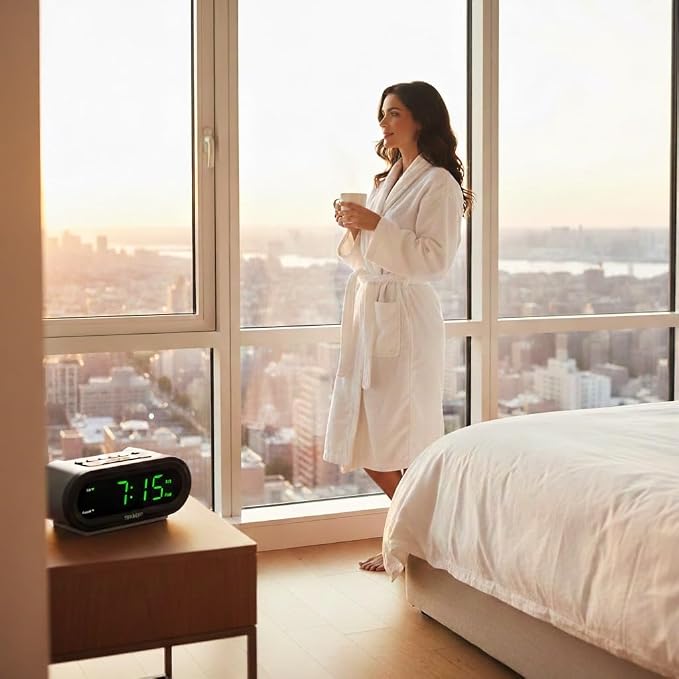 Sharp AccuSet Self-Setting Alarm Clock with Auto DST, Green LED - Image 7