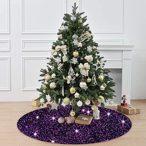 Purple Tree Skirt 21 Inch Sequin Pencil Christmas Tree Skirt Mermaid Velour Xmas Tree Carpet for Fall Home Display Glitter Sequins Halloween Tree Cover for Santa Tabletop Tree Decor - Image 3