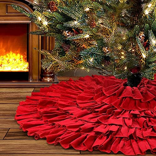 yuboo Large Red Ruffle Tree Skirt 48", Rustic Farmhouse Wedding Decorations, Tiered Fluffy Tree Skirt for Engagement Party & Mother Day Holiday Decor - Image 5