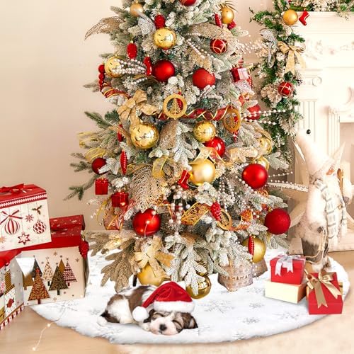 Christmas Tree Skirt 36 Inch, Holiday Part Decorations for Christmas Tree, Whit Plush Sliver Sequin Snowflake Tree Shirt for Xmas - Image 5