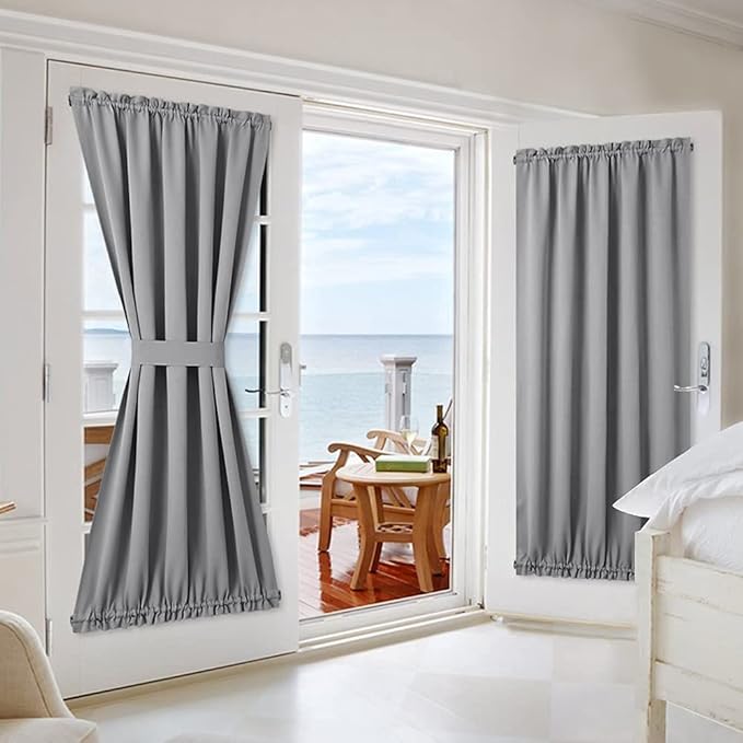 NICETOWN Blackout Curtain for Window - Thermal Insulated Blackout Glass Door Curtain Panel Rod Pocket French Door Shade, 1 Panel, 54 Wide x 72 Long inches, Silver Grey