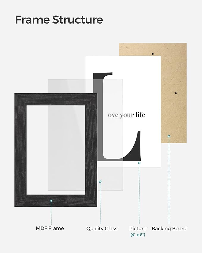 SONGMICS Collage Picture Frames, 4x6 for Wall Decor, Multi Family Photo for Gallery Decor, Hanging Display, Set of 12, Ink Black URPF26BK