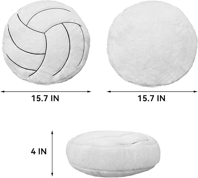 Volleyball Pillow Plush 2 Pack, Soft Fluffy Round Volleyball Shaped Throw Pillows for Kids Room, Sofa & Bed Decor, Seat Cushion Alternative for Gaming & Sports Room 15.7 Inch