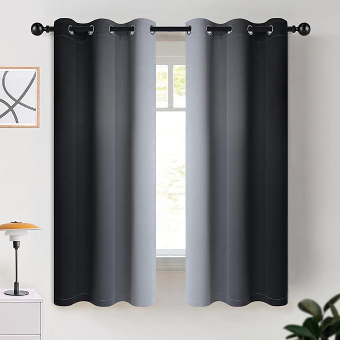 COSVIYA Curtains & Drapes Room Darkening Ombre Curtains 63 inch Length, Grommet Black and Greyish White Gradient Light Blocking Insulated Thermal Curtains for Bedroom Living Room,2 Panels,42x63 inches