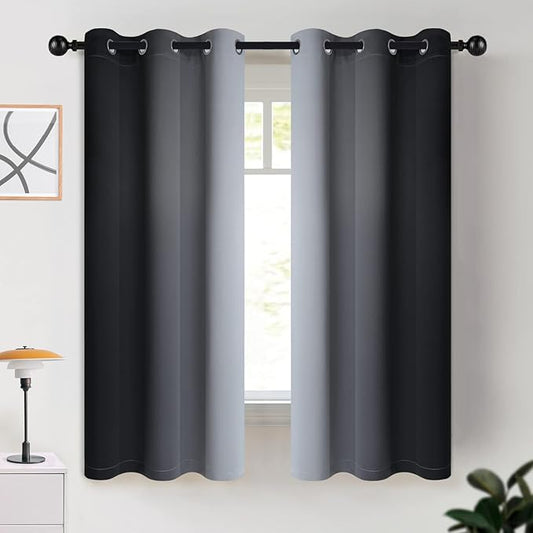 COSVIYA Curtains & Drapes Room Darkening Ombre Curtains 63 inch Length, Grommet Black and Greyish White Gradient Light Blocking Insulated Thermal Curtains for Bedroom Living Room,2 Panels,42x63 inches
