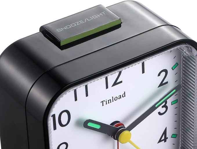 Tinload Small Battery Operated Analog Travel Alarm Clock Silent Non Ticking, Gentle Wake, Ascending Beep Sounds, Snooze,Lighted on Demand, Easy Set(Black) - Image 4