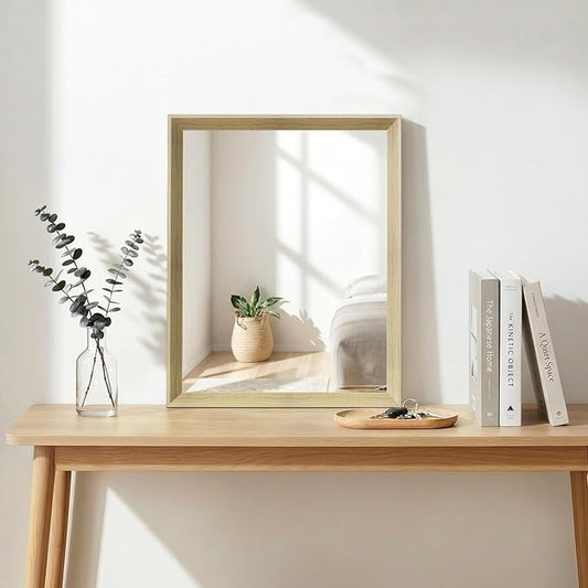 Oak Wood Effect Framed Wall Mirror, 16x20 Rectangle Mirror, 1/8"Anti-desilvering Tempered Glass, Sustainable& Sturdy Frame, Farmhouse Mirror, Anti-Rust, 3min Fast Setup for Bathroom Living Room