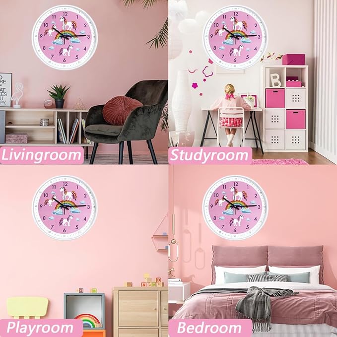 Pink Wall Clock,Silent Non Ticking Children's D??cor Quiet Clocks for Kids Room,Office,School,Bedroom,Kitchen,Classroom (12 inch Pink)
