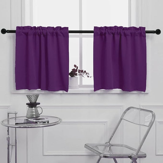 Pickluc Purple Cafe Half Window Curtain - 24" Length, Rod Pocket Small Kitchen Curtain, Blackout for Small Window, 30" Wide x 24" Long, 2 Panels