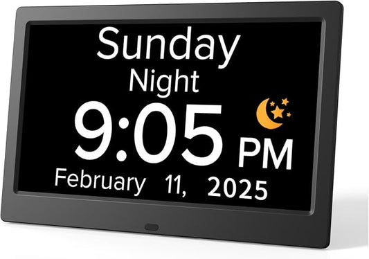 10.1 Inch Digital Alarm Clock with Date and Day of Week for Dementia Seniors, Clear Large Screen, Multiple Alarm Sets, Auto DST, Designed Specifically for Elderly - Black by MITOART