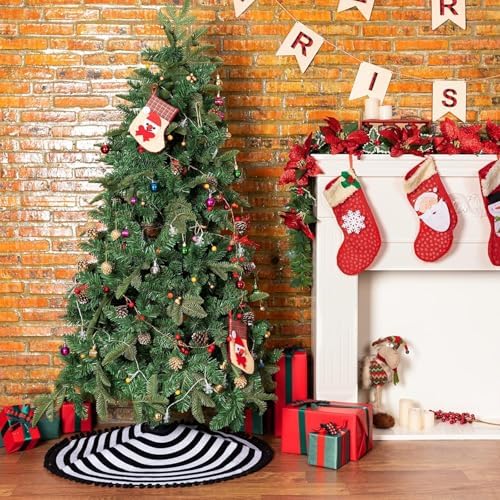 48 Inch Black and White Christmas Tree Skirt with Pom Poms - Image 6