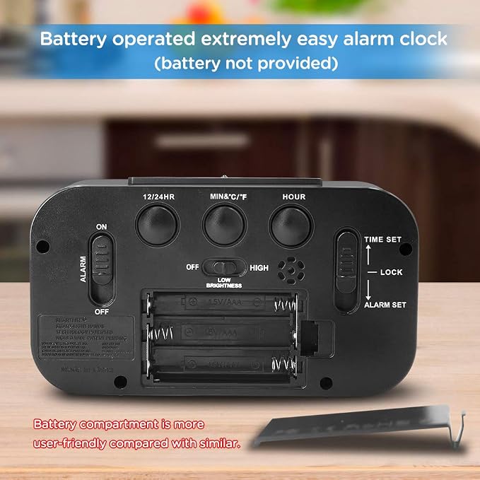 Peakeep Night Light Digital Alarm Clock Battery Operated Indoor Temperature | Small Cordless Cute Clock for Bedroom Desk Travel, Simple to Use for Teens Kids (Black) - Image 7