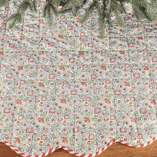 MiniInflat Quilted Christmas Tree Skirt - Vintage Floral Block Print Christmas Tree Skirt with Scalloped Edge Thicken Cotton for Home Decorations Holiday Party Gift(60 Inch,Gingham Floral,Orange) by MiniInflat